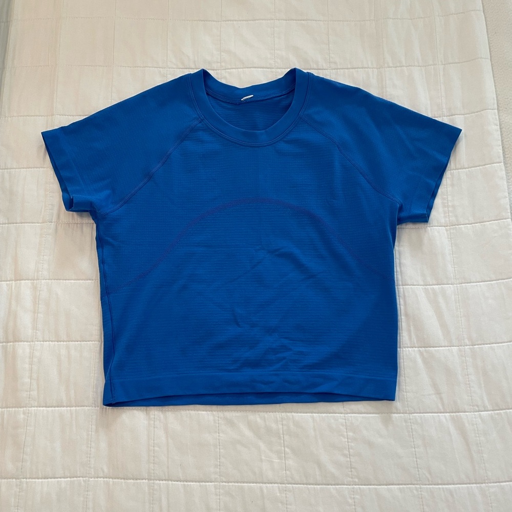Lululemon Swiftly cropped short sleeve shirt, 6, pipe dream blue
